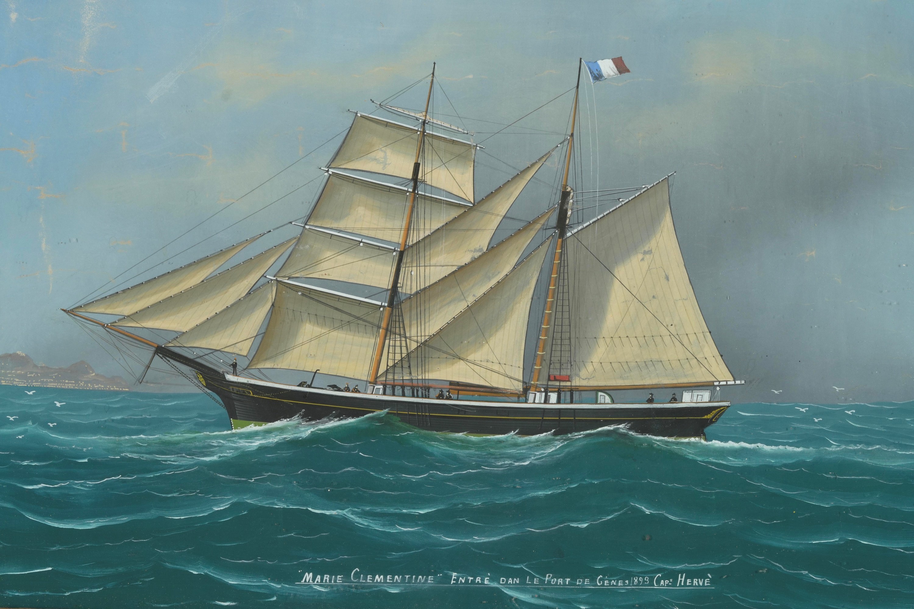 Luigi Roberto - Ritratto del brigantino Marie Clementine, gouache su carta