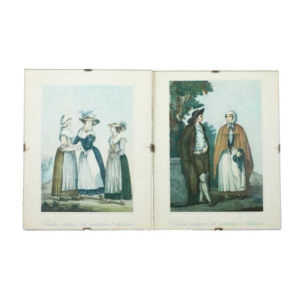 Quattro stampe raffiguranti costumi tradizionali italiani