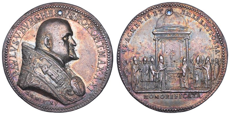 STATO PONTIFICIO. PAOLO V (Camillo Borghese), 1605-1621. Medaglia annuale in argento 1615/A. XI. Tumulazione delle ossa di Sant'Agnese e Sant'Emerenziana.  - Auction Numismatics - Cambi Casa d'Aste
