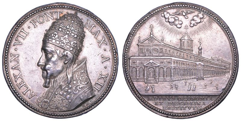 STATO PONTIFICIO. ALESSANDRO VII (Fabio Chigi), 1655-1667. Medaglia annuale in argento 1666/A. XII. Nuova Ala dell'Ospedale Santo Spirito in Sassia a Roma.  - Asta Numismatica - Cambi Casa d'Aste