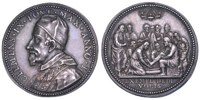 CLEMENTE IX (Giulio Rospigliosi), Medaglia in argento, Lavanda dei piedi del Giovedì Santo, 1667-...