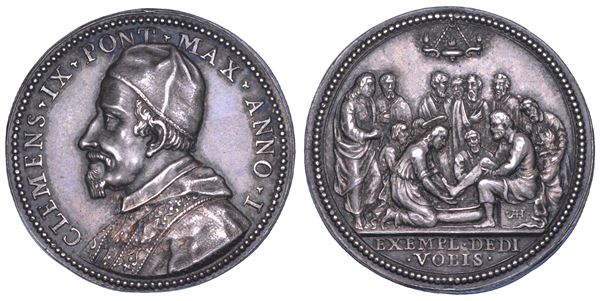 STATO PONTIFICIO. CLEMENTE IX (Giulio Rospigliosi), 1667-1669. Medaglia in argento A. I. Lavanda dei piedi del Giovedì Santo.