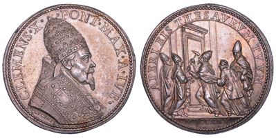 Clemente X (Emilio Altieri), Medaglia annuale in argento, Apertura della Porta Santa Vaticana, 16...