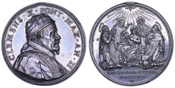 STATO PONTIFICIO. CLEMENTE X (Emilio Altieri), 1670-1676. Medaglia  in argento A.II (1671). Canonizzazioni di cinque nuovi santi.