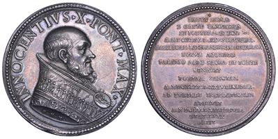 INNOCENZO X (Giovanni Battista Pamphilj), Medaglia in argento di restituzione, 1644-1655