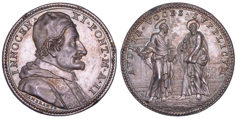 STATO PONTIFICIO. INNOCENZO XI (Benedetto Odescalchi), 1676-1689. Medaglia annuale in argento 1678/A. II. Tentativi di mediazione per conseguire la pace in Europa.  - Auction Numismatics - Cambi Casa d'Aste