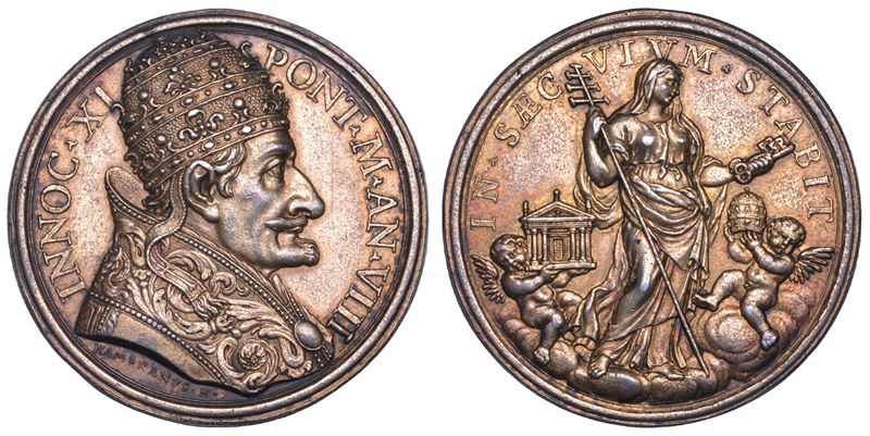 STATO PONTIFICIO. INNOCENZO XI (Benedetto Odescalchi), 1676-1689. Medaglia annuale in argento dorato A. VIII (1684). Alleanza contro i Turchi.  - Auction Numismatics - Cambi Casa d'Aste