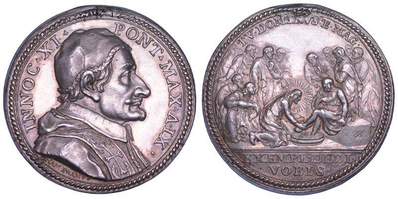 STATO PONTIFICIO. INNOCENZO XI (Benedetto Odescalchi), 1676-1689. Medaglia in argento A. IX (1685). Lavanda dei piedi del Giovedì Santo.  - Asta Numismatica - Cambi Casa d'Aste