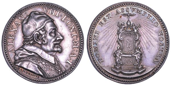 STATO PONTIFICIO. ALESSANDRO VIII (Pietro Ottoboni), 1689-1691. Medaglia annuale in argento A. I (1690). Elezione al pontificato.