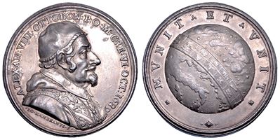 Alessandro VIII (Pietro Ottoboni), Medaglia in argento per l'elezione al pontificato, 1689