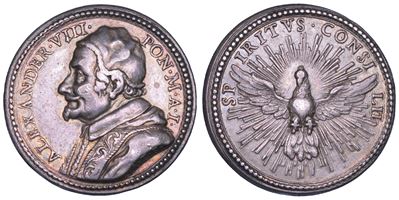 Antonio Travani, Medaglia in argento commemorativa di Alessandro VIII (Pietro Ottoboni), 1689