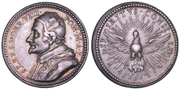 STATO PONTIFICIO. ALESSANDRO VIII (Pietro Ottoboni), 1689-1691. Medaglia in argento 1689. Possesso del Laterano.