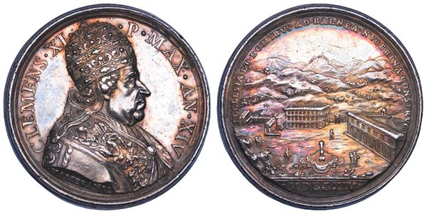STATO PONTIFICIO. CLEMENTE XI (Giovanni Francesco Albani), 1700-1721. Medaglia annuale in argento 1714/A. XIV. I bagni di Nocera.