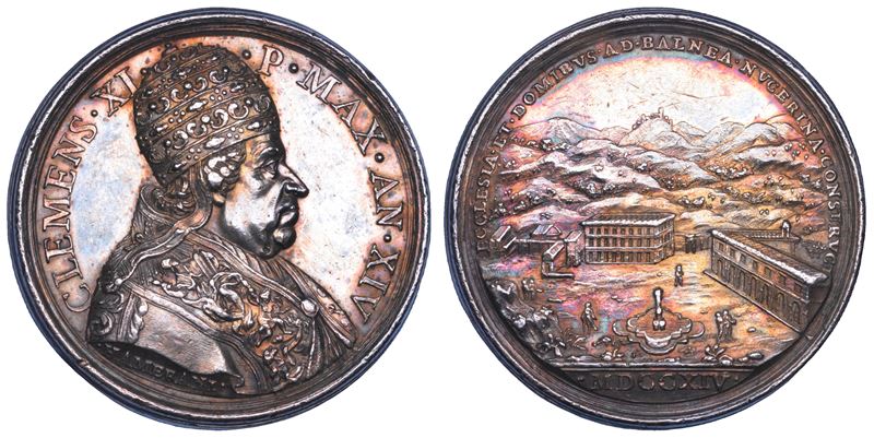STATO PONTIFICIO. CLEMENTE XI (Giovanni Francesco Albani), 1700-1721. Medaglia annuale in argento 1714/A. XIV. I bagni di Nocera.  - Auction Numismatics - Cambi Casa d'Aste