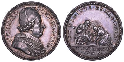 Clemente XI (Giovanni Francesco Albani), Medaglia in argento A. III, Lavanda dei piedi del Gioved...