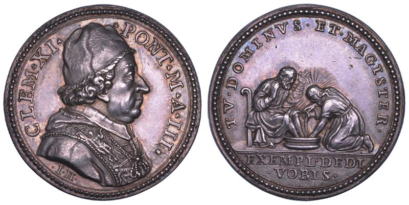 STATO PONTIFICIO. CLEMENTE XI (Giovanni Francesco Albani), 1700-1721. Medaglia in argento A. III (1703). Lavanda dei piedi del giovedì Santo.  - Auction Numismatics - Cambi Casa d'Aste