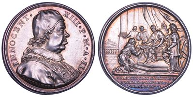 Innocenzo XIII (Michelangelo Conti di Poli), Medaglia annuale in argento, 1723 - Congresso France...