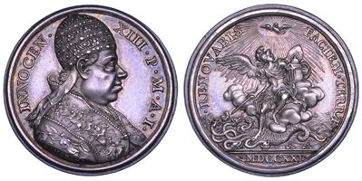 Innocenzo XIII (Michelangelo Conti di Poli), Medaglia annuale in argento 1721 con Busto e San Mic...