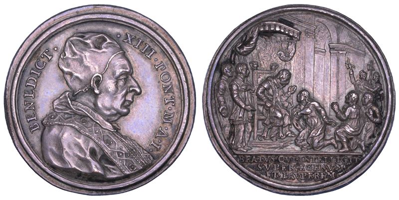 STATO PONTIFICIO. BENEDETTO XIII (Pier Francesco Vincenzo Maria Orsini), 1724-1730. Medaglia in argento (1724)/A. I. Carità del Pontefice.  - Asta Numismatica - Cambi Casa d'Aste