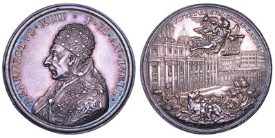 Benedetto XIII, Medaglia in argento raffigurante i pellegrini in visita a Roma per l'Anno Santo (...