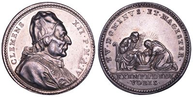 CLEMENTE XII (Lorenzo Corsini), Lavanda dei piedi del Giovedì Santo, Medaglia in argento A. IV, 1...