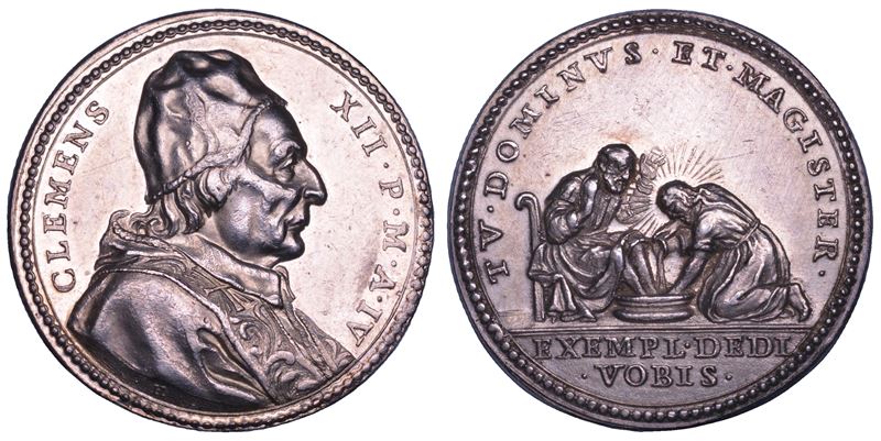 STATO PONTIFICIO. CLEMENTE XII (Lorenzo Corsini), 1730-1740. Medaglia in argento A. IV. Lavanda dei piedi del giovedì Santo.  - Asta Numismatica - Cambi Casa d'Aste