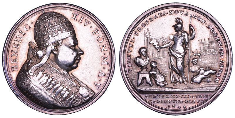 STATO PONTIFICIO. BENEDETTO XIV (Prospero Lorenzo Lambertini), 1740-1758. Medaglia annuale in argento 1745. Arricchimento di opere d'arte al Museo Capitolino.  - Asta Numismatica - Cambi Casa d'Aste
