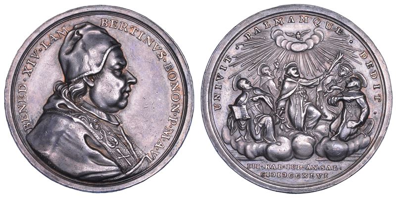 STATO PONTIFICIO. BENEDETTO XIV (Prospero Lorenzo Lambertini), 1740-1758. Medaglia annuale in argento 1746/A. VI. Nuove Canonizzazioni.  - Auction Numismatics - Cambi Casa d'Aste