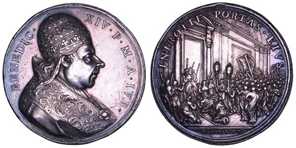 STATO PONTIFICIO. BENEDETTO XIV (Prospero Lorenzo Lambertini), 1740-1758. Medaglia annuale in argento 1750/A.Jub. Anno Santo 1750.
