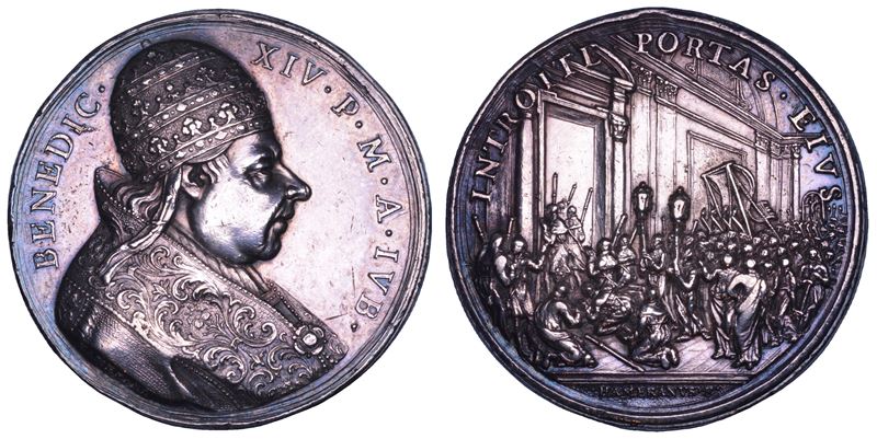 STATO PONTIFICIO. BENEDETTO XIV (Prospero Lorenzo Lambertini), 1740-1758. Medaglia annuale in argento 1750/A.Jub. Anno Santo 1750.  - Auction Numismatics - Cambi Casa d'Aste