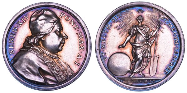 STATO PONTIFICIO. BENEDETTO XIV (Prospero Lorenzo Lambertini), 1740-1758. Medaglia  in argento 1741/A.I. Possesso del Laterano.