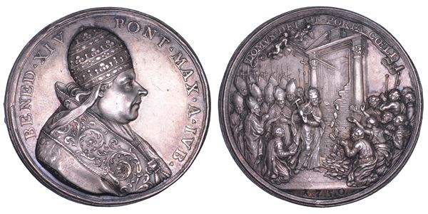 STATO PONTIFICIO. BENEDETTO XIV (Prospero Lorenzo Lambertini), 1740-1758. Medaglia annuale in argento 1750/A. IVB. Anno Santo 1750.