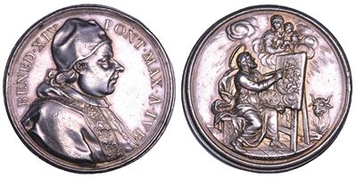 BENEDETTO XIV (Prospero Lorenzo Lambertini), Medaglia premio in argento per l'Accademia di San Lu...