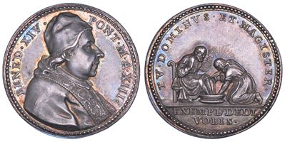 Benedetto XIV, Medaglia in argento A. XIII con Lavanda dei Piedi del Giovedì Santo
