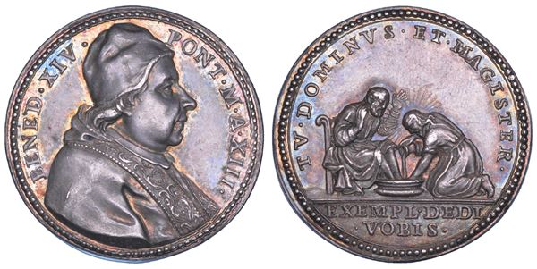 STATO PONTIFICIO. BENEDETTO XIV (Prospero Lorenzo Lambertini), 1740-1758. Medaglia in argento A. XIII/(1753). Lavanda dei Piedi del Giovedì Santo.
