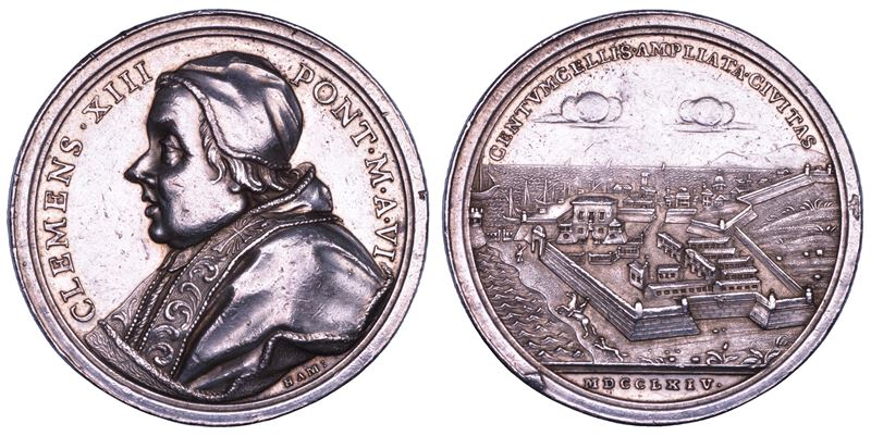 STATO PONTIFICIO. CLEMENTE XIII (Carlo Rezzonico), 1758-1769. Medaglia annuale in argento 1764/A. VI. Ampliamento della città di Civitavecchia.  - Asta Numismatica - Cambi Casa d'Aste