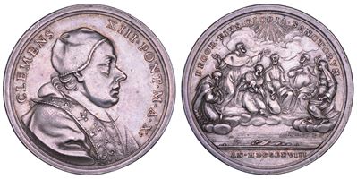Clemente XIII, Medaglia in argento, Canonizzazione di sei Santi, 1768