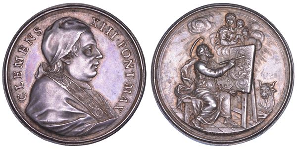 STATO PONTIFICIO. CLEMENTE XIII (Carlo Rezzonico), 1758-1769. Medaglia in argento s.d. Premio accademia di San Luca.