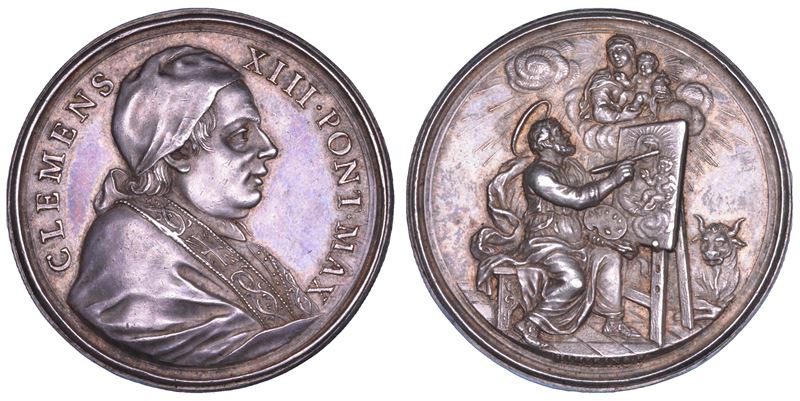 STATO PONTIFICIO. CLEMENTE XIII (Carlo Rezzonico), 1758-1769. Medaglia in argento s.d. Premio accademia di San Luca.  - Auction Numismatics - Cambi Casa d'Aste