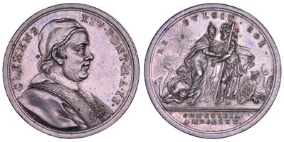 Clemente XIV (Gian Vincenzo Antonio Ganganelli), Medaglia annuale in argento 1770/A. Riconciliazi...