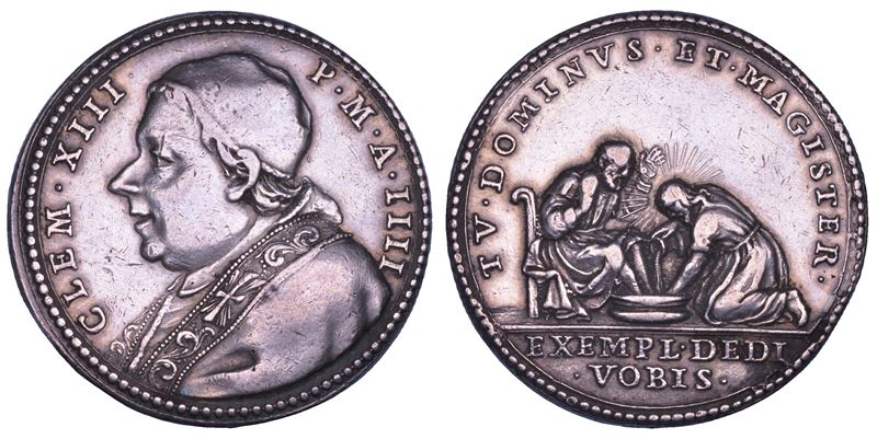 STATO PONTIFICIO. CLEMENTE XIII (Carlo Rezzonico), 1758-1769. Medaglia in argento A. IIII/(1762). Lavanda dei Piedi del Giovedì Santo.  - Asta Numismatica - Cambi Casa d'Aste
