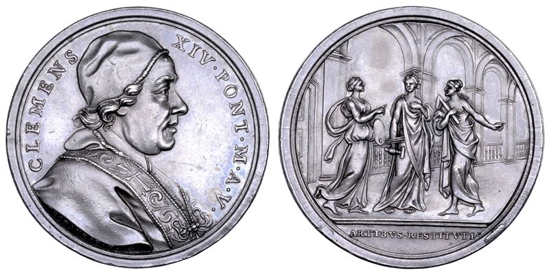 STATO PONTIFICIO. CLEMENTE XIV (Gian Vincenzo Antonio Ganganelli), 1769-1774. Medaglia annuale in argento 1773/A. V. Incremento alle Belle Arti.  - Asta Numismatica - Cambi Casa d'Aste