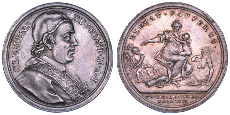 STATO PONTIFICIO. CLEMENTE XIV (Gian Vincenzo Antonio Ganganelli), 1769-1774. Medaglia in argento 1769. Beneficenza pontificia.  - Auction Numismatics - Cambi Casa d'Aste