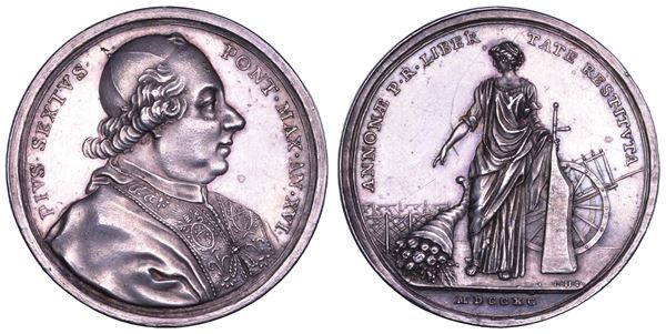 STATO PONTIFICIO. PIO VI (Giannangelo Braschi), 1775-1799. Medaglia annuale in argento 1790/A. XVI. L'abolizione delle leggi Annonarie.