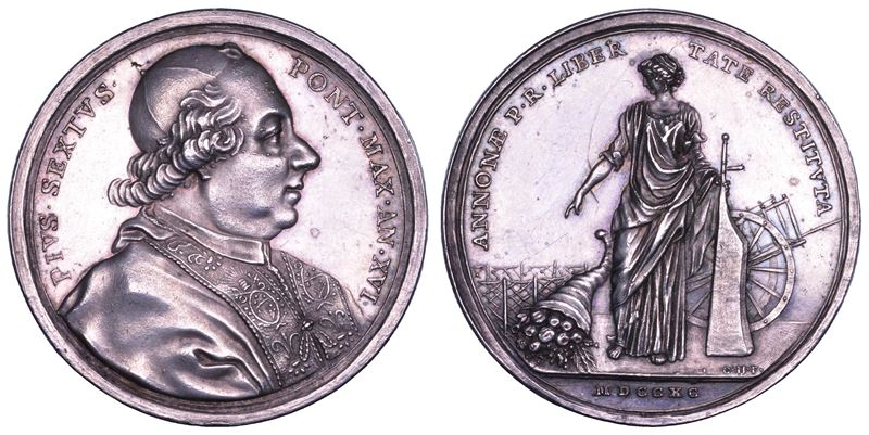 STATO PONTIFICIO. PIO VI (Giannangelo Braschi), 1775-1799. Medaglia annuale in argento 1790/A. XVI. L'abolizione delle leggi Annonarie.  - Auction Numismatics - Cambi Casa d'Aste