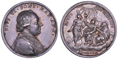 Medaglia annuale in argento del Pontificato di Pio VI (Giannangelo Braschi), Elevazione al Pontif...