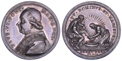 Pio VI (Giannangelo Braschi), Medaglia in argento con la rappresentazione della Lavanda dei piedi...