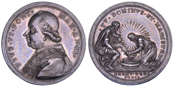 STATO PONTIFICIO. PIO VI (Giannangelo Braschi), 1775-1799. Medaglia in argento (1776)/A. II. Lavanda dei piedi del Giovedì Santo.