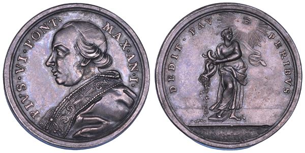 STATO PONTIFICIO. PIO VI (Giannangelo Braschi), 1775-1799. Medaglia annuale in argento 1775/A.I. Beneficienza Pontificia.