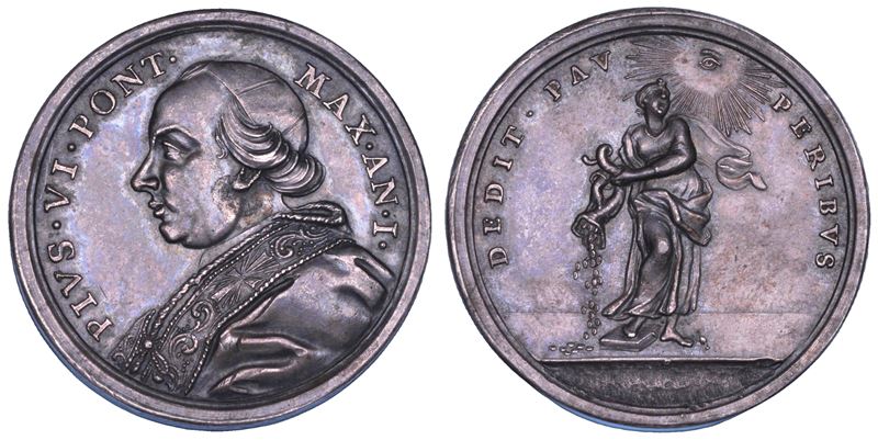 STATO PONTIFICIO. PIO VI (Giannangelo Braschi), 1775-1799. Medaglia annuale in argento 1775/A.I. Beneficienza Pontificia.  - Asta Numismatica - Cambi Casa d'Aste